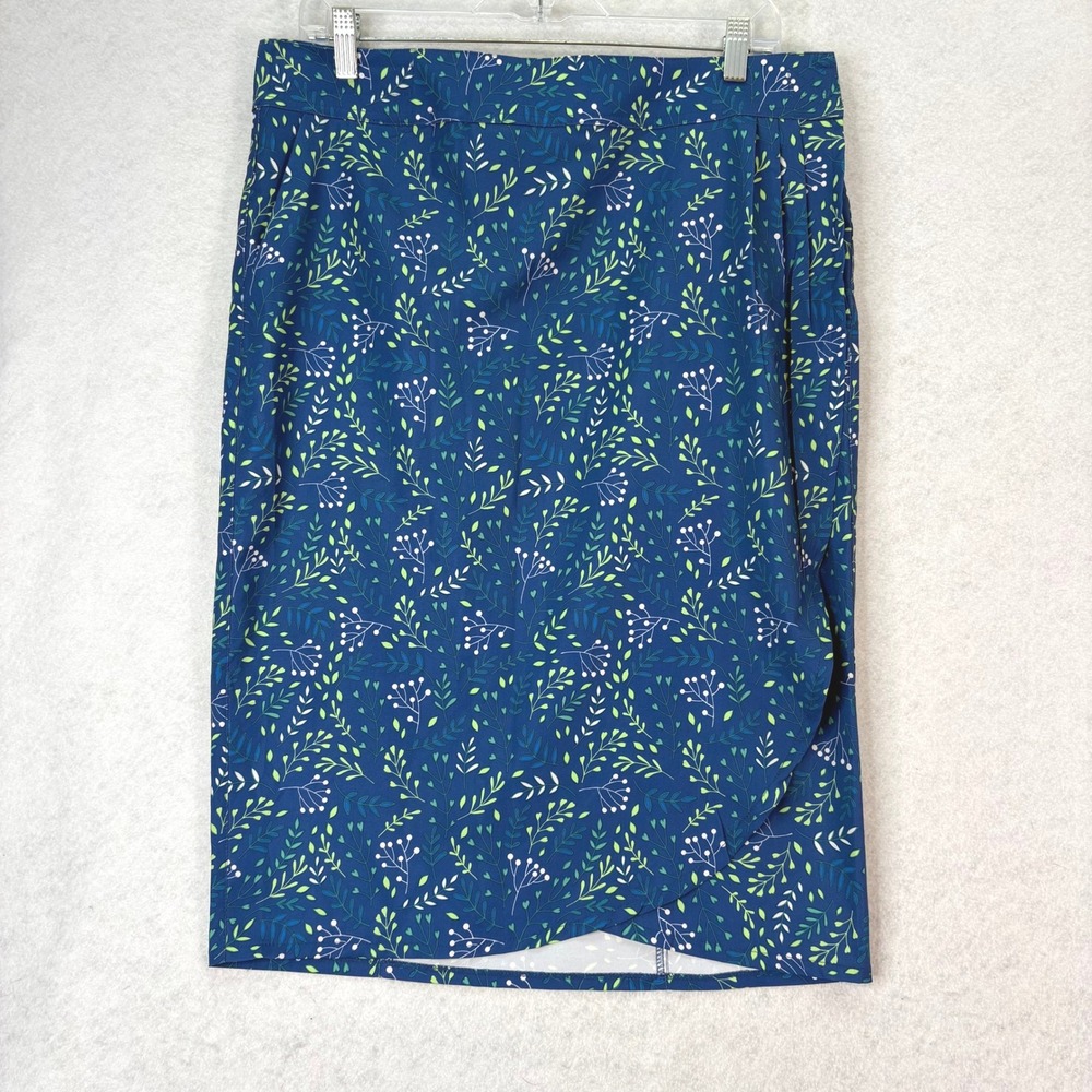 RipSkirt Blue Botanical Quick Dry Wrap Knee Length Skirt Sz L Tropical Beachwear
